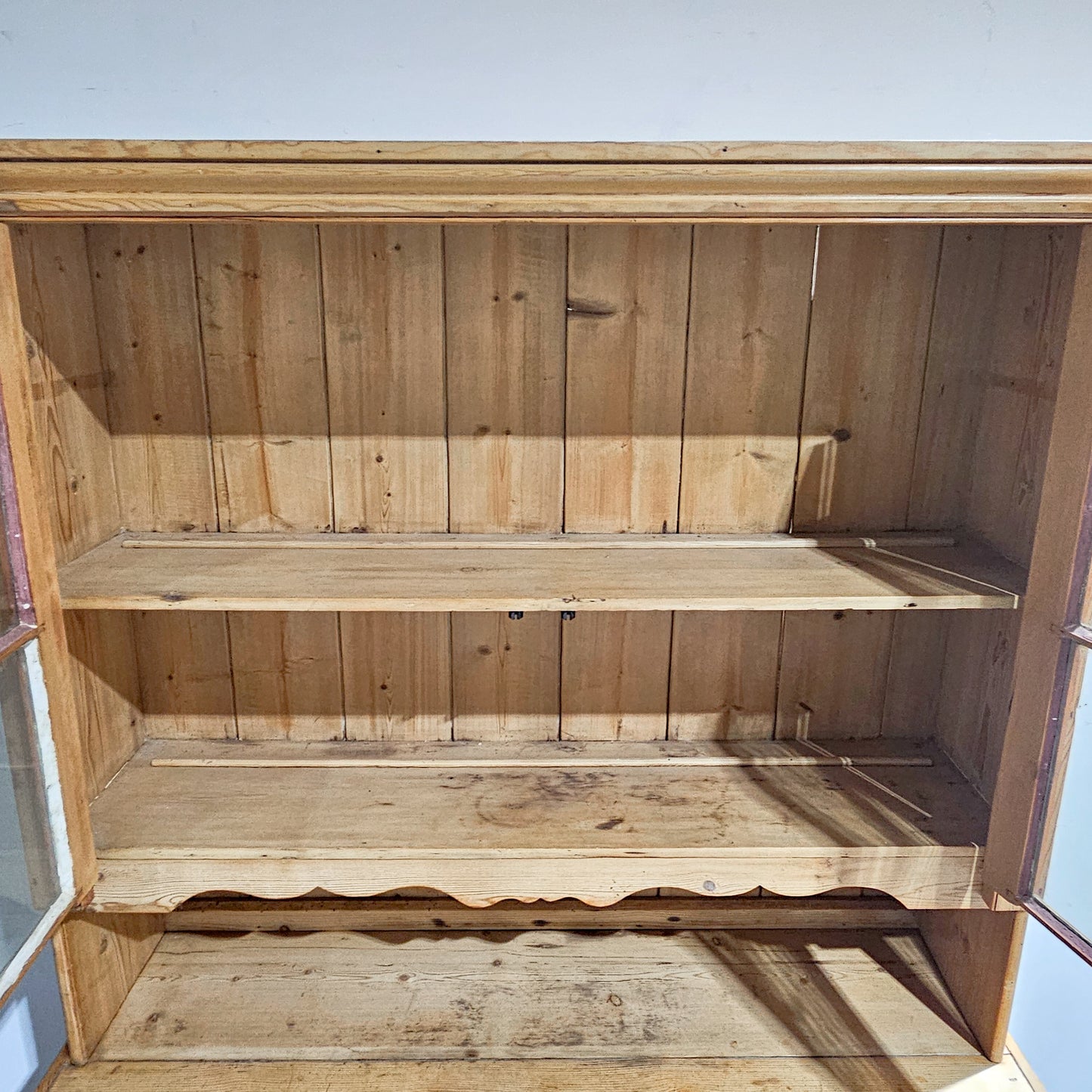 Antique English Pine Hutch with Glass Doors - Circa 1880
