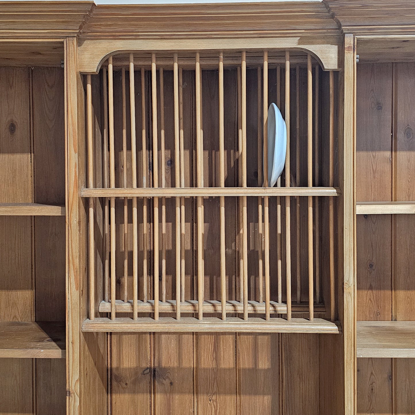 Vintage English Pine Kitchen Dresser with Plate Rack & Wine Storage