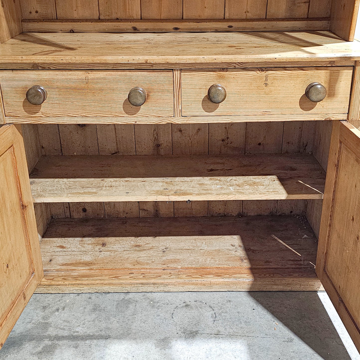 Antique English Pine Hutch with Glass Doors - Circa 1880