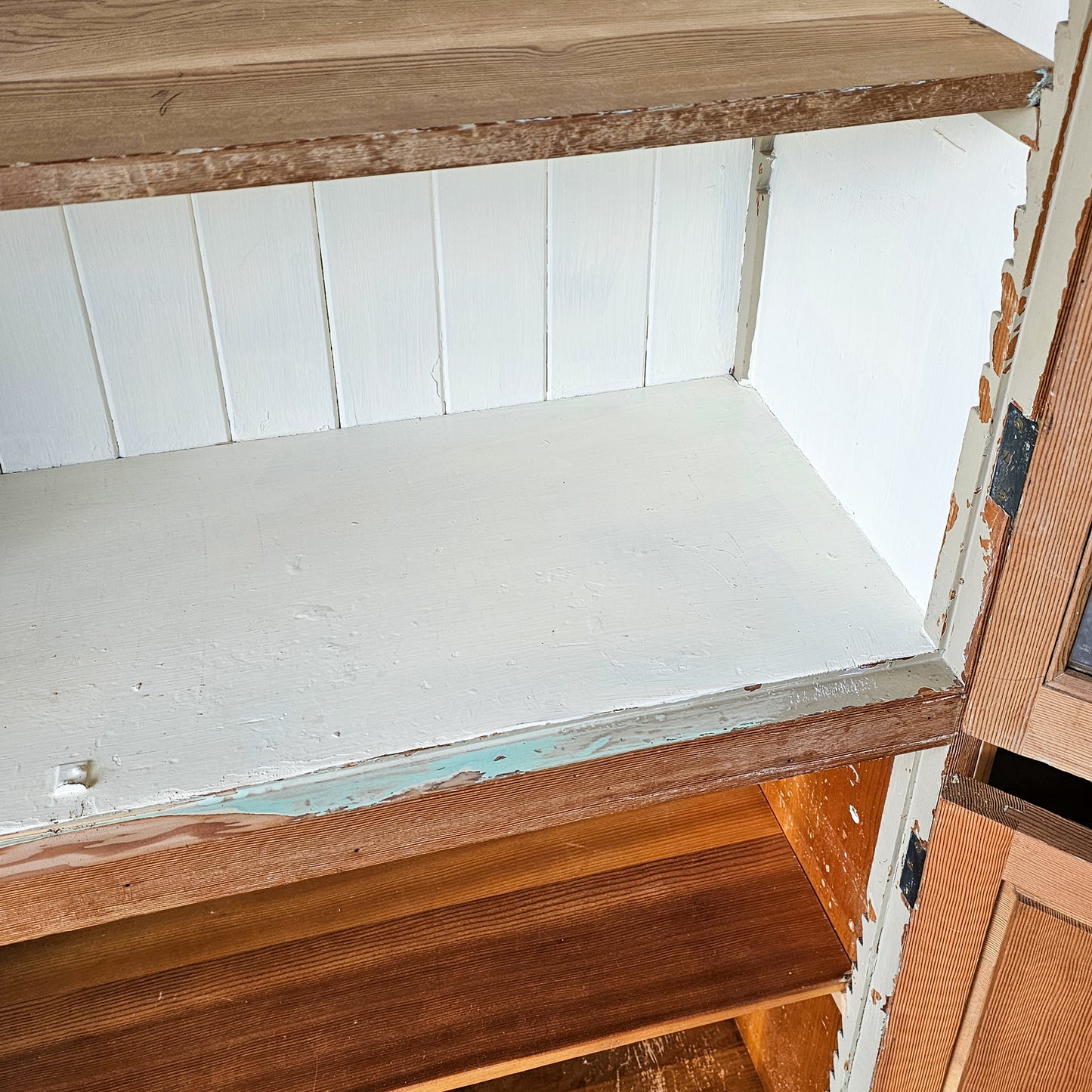 Vintage Pine Cabinet with glass doors