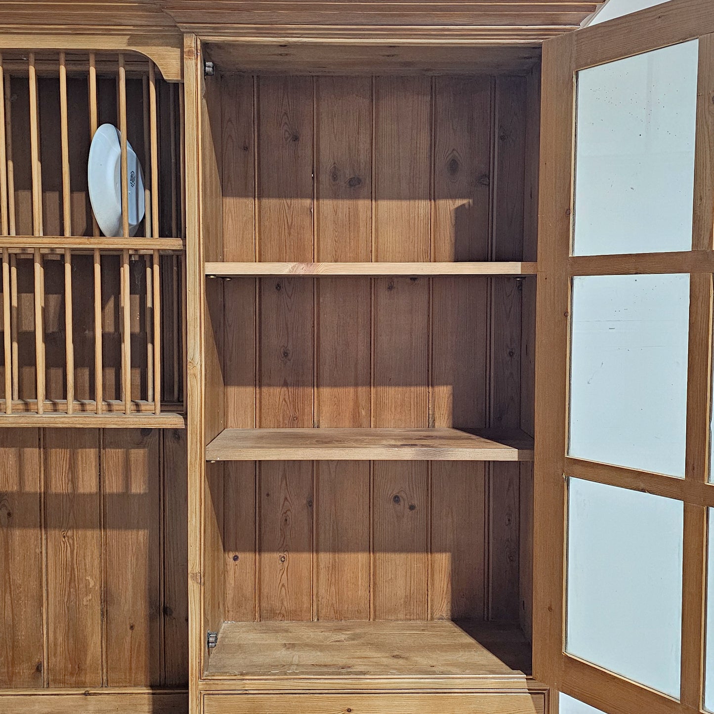 Vintage English Pine Kitchen Dresser with Plate Rack & Wine Storage