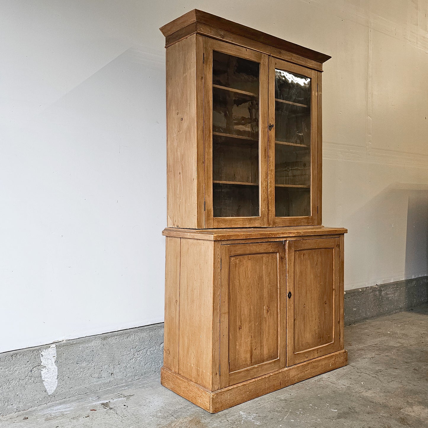 English Pine Hutch with wavy glass doors - Circa 1880