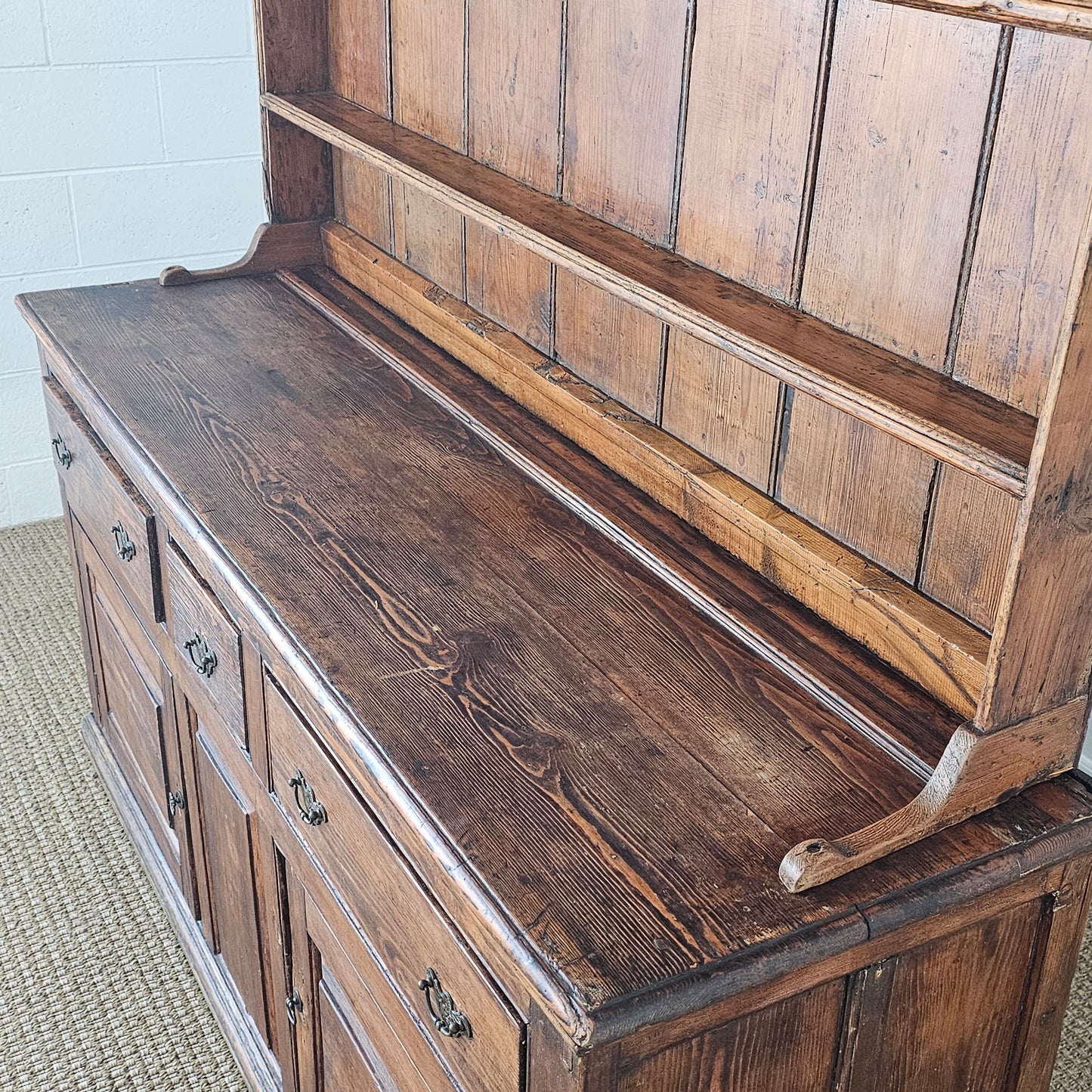Antique Pine Cupboard & Open Plate Rack