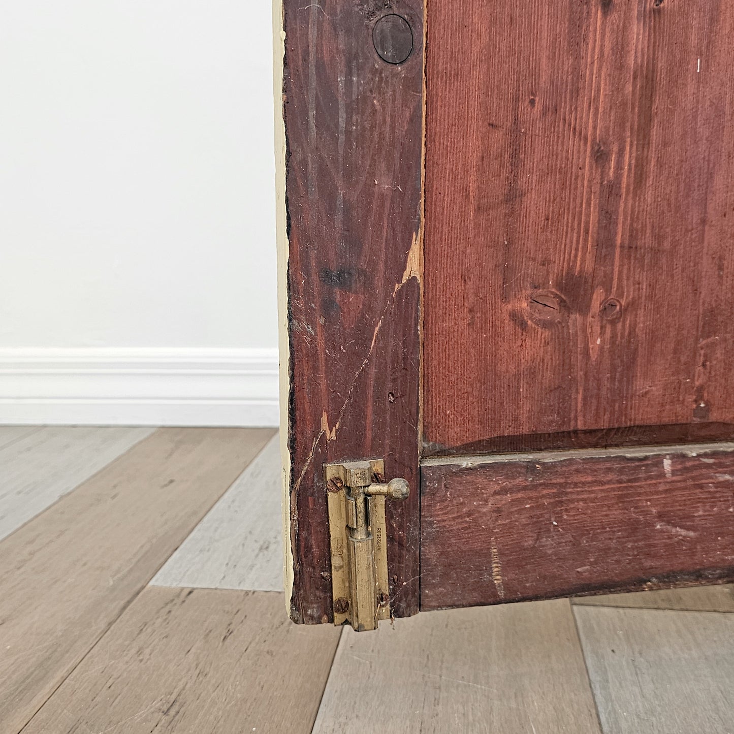 Antique Pale Yellow Painted Pine Cabinet - Circa 1905