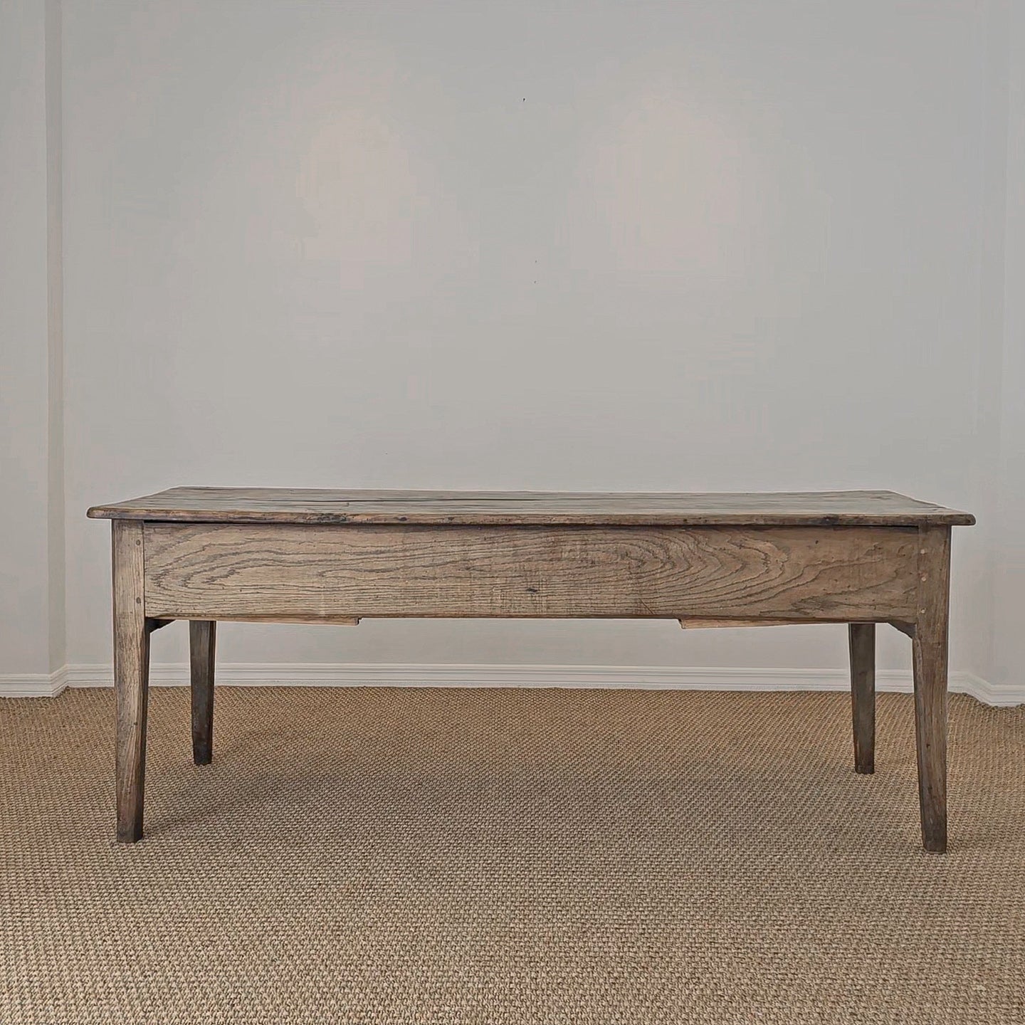 Antique French Elm Farm Dining Table with Drawers - Circa 1870