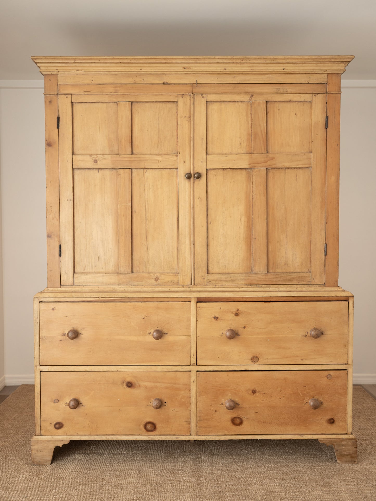 Antique English Pine Linen Press / Wardrobe - circa 1870