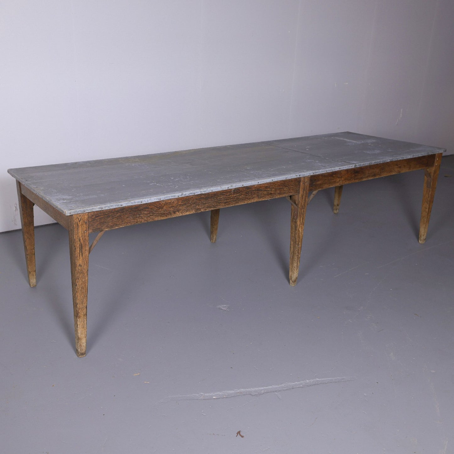 Antique French Oak Zinc Top Refectory Dining Table | Circa 1880