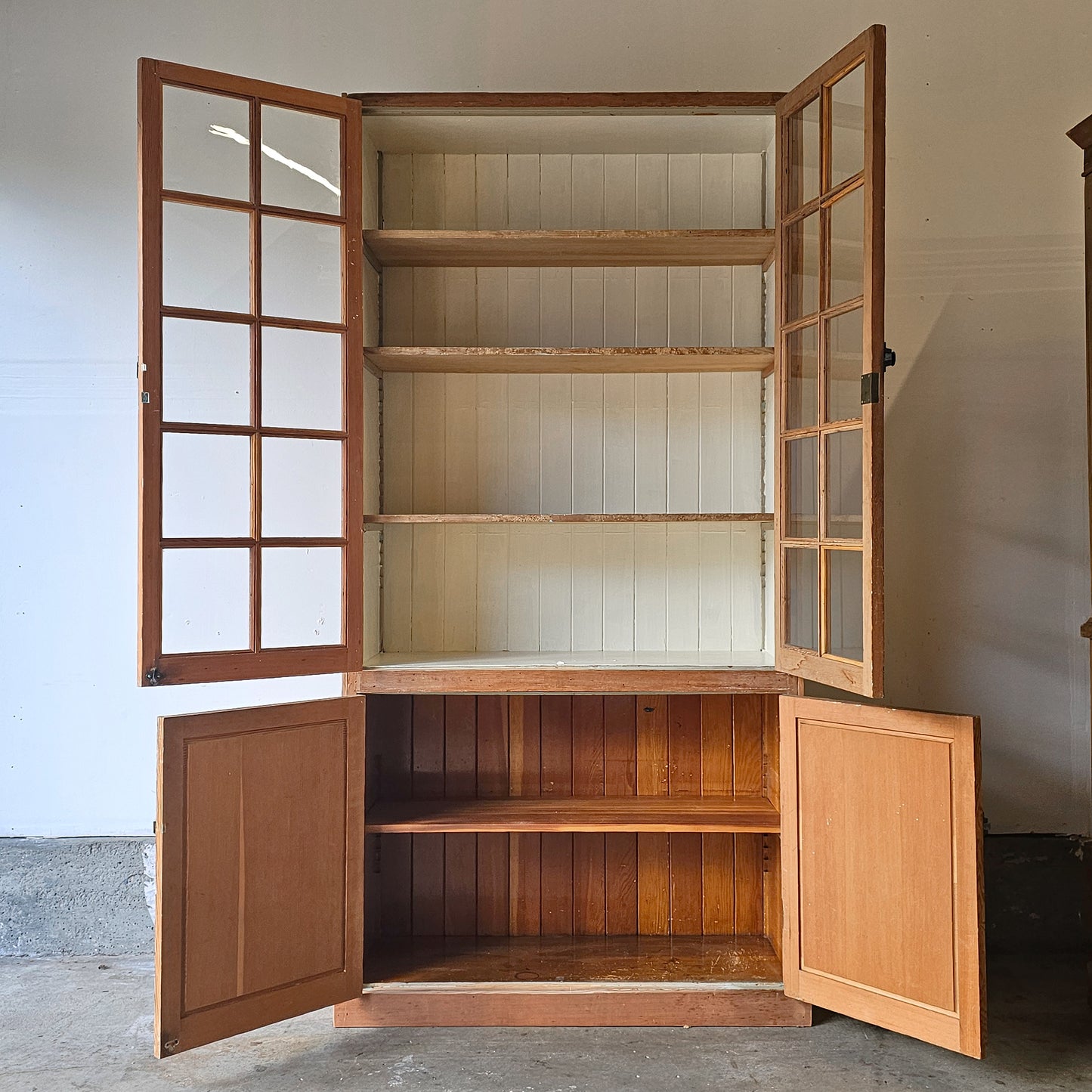 Vintage Pine Cabinet with glass doors