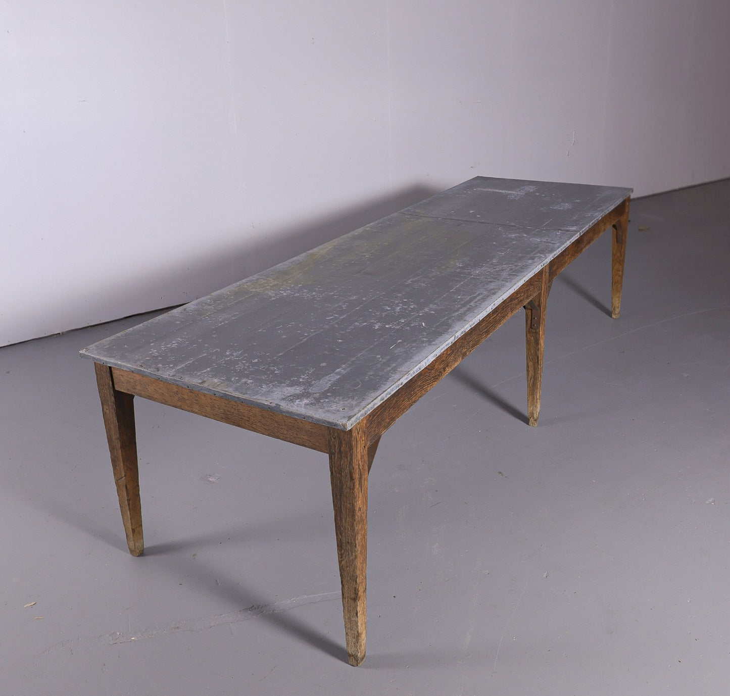 Antique French Oak Zinc Top Refectory Dining Table | Circa 1880