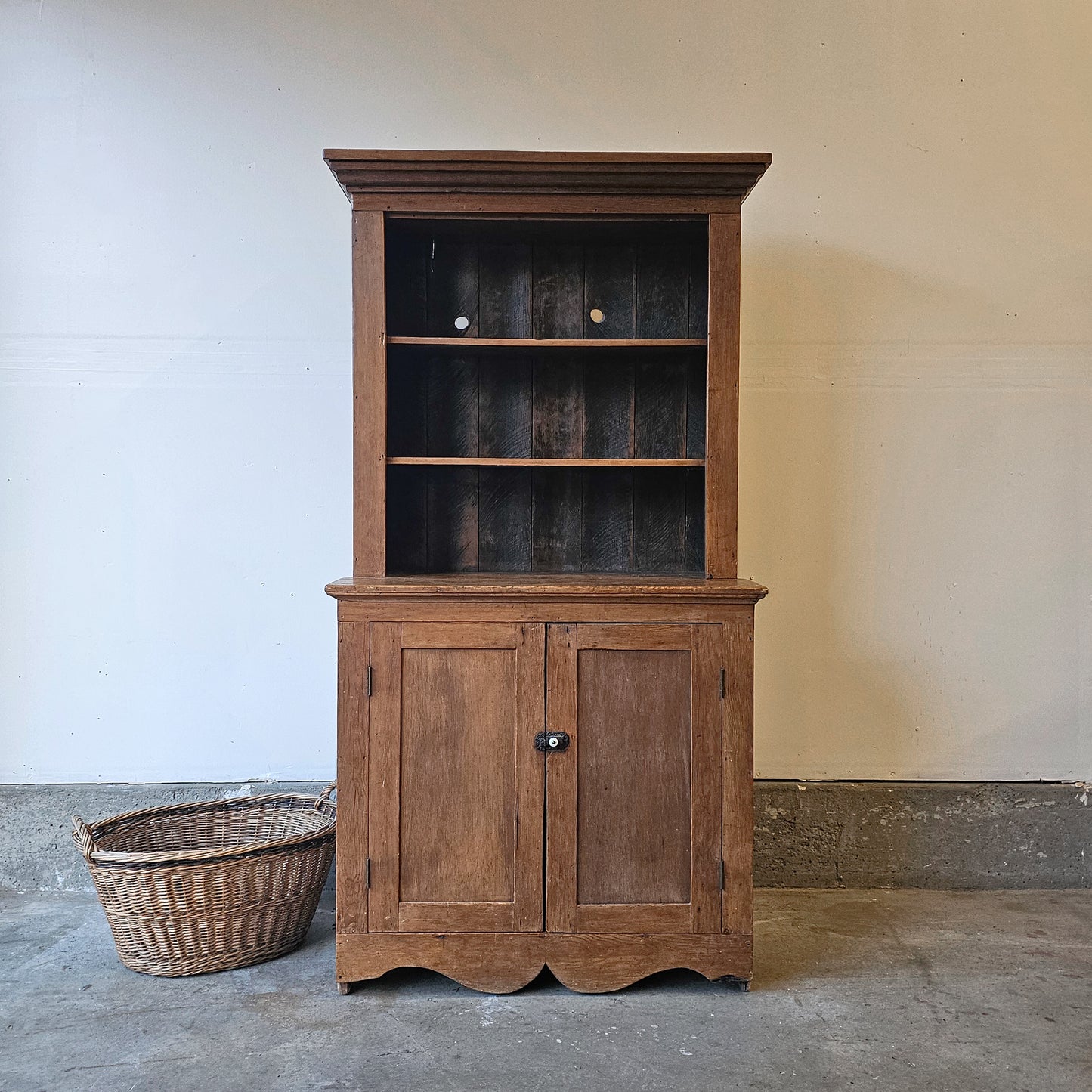 Antique Primitive Pine Step-Back Hutch - Circa 19th-century