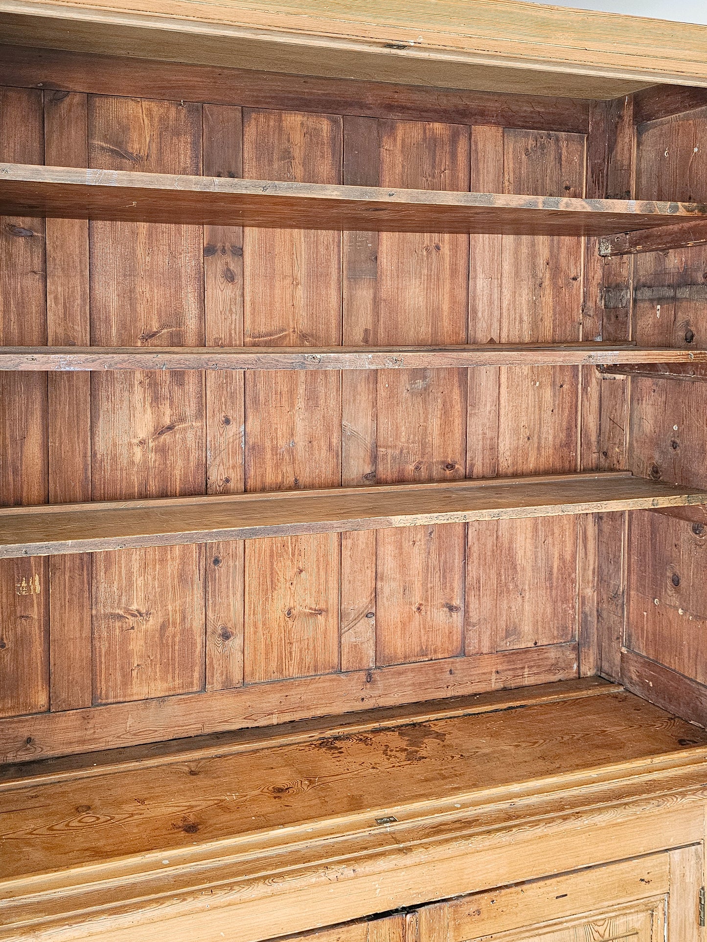 Grand Antique English Pine Cabinet with Glass Doors - Circa 1890