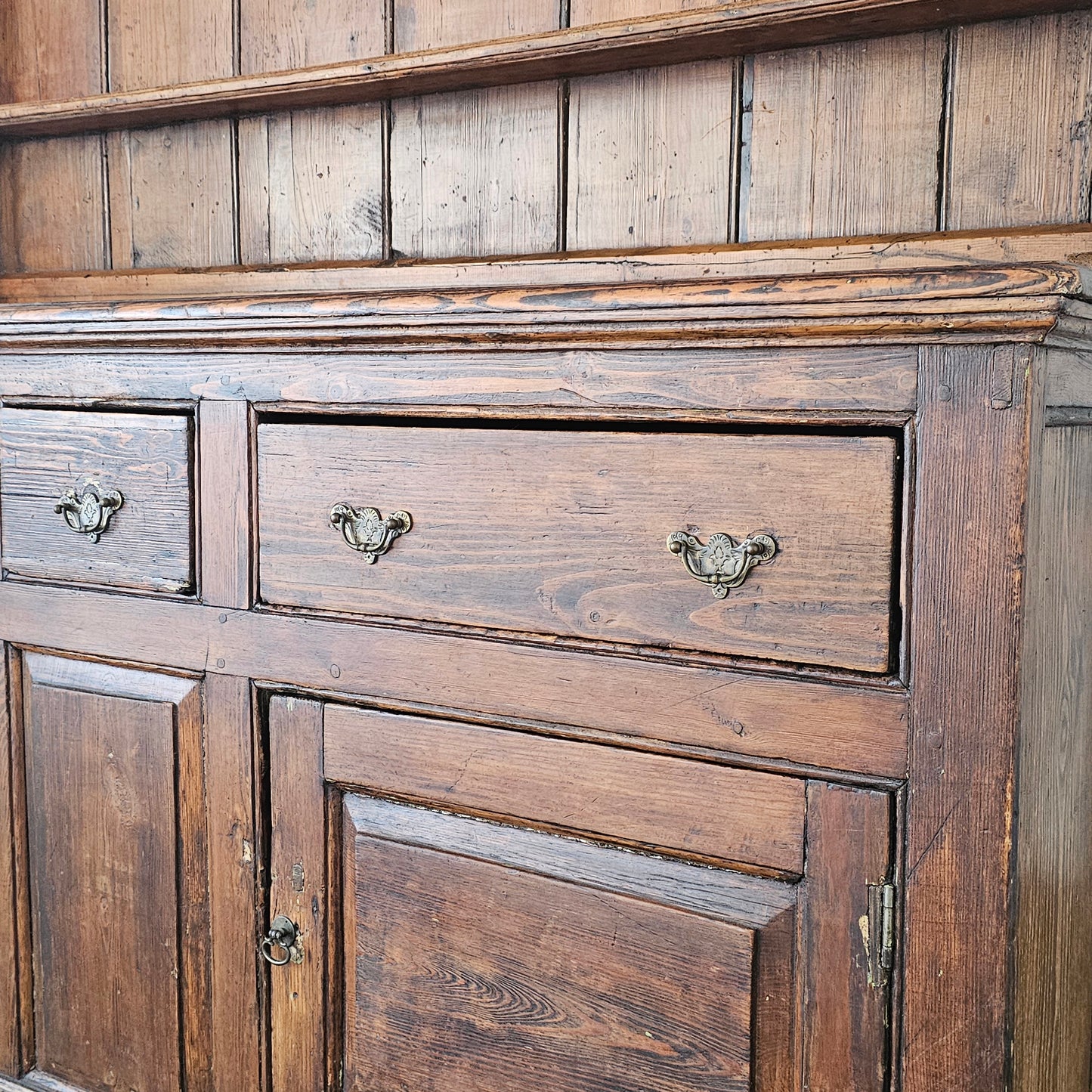 Antique Pine Cupboard & Open Plate Rack