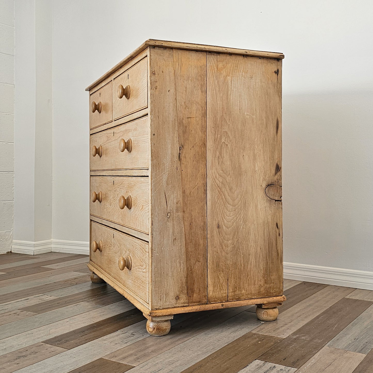 Antique English Bleached Pine Chest of Drawers (Dresser)- Circa 1870