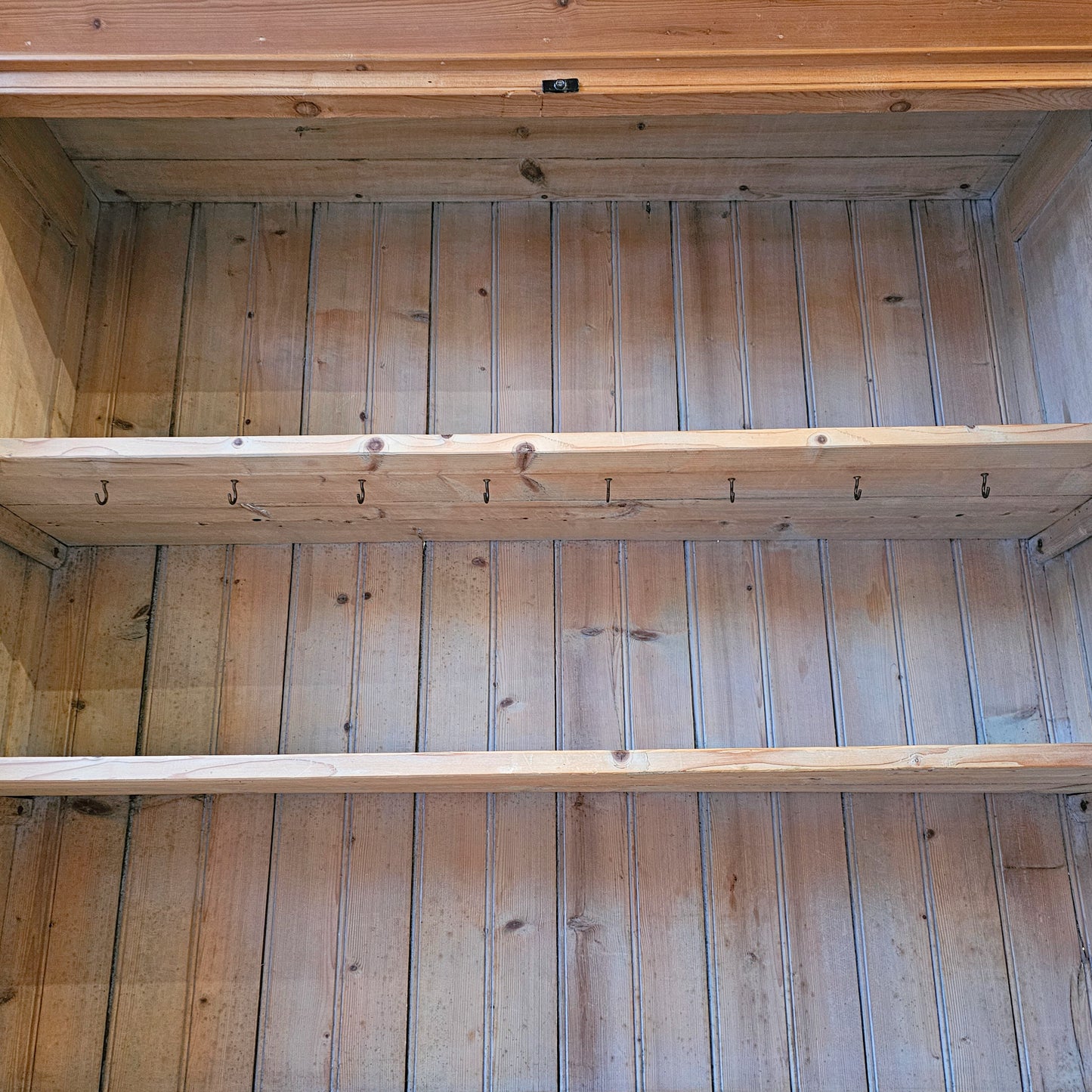 Antique Pine Glass-Front Hutch with Lower Cupboards & Drawers - Circa 1880