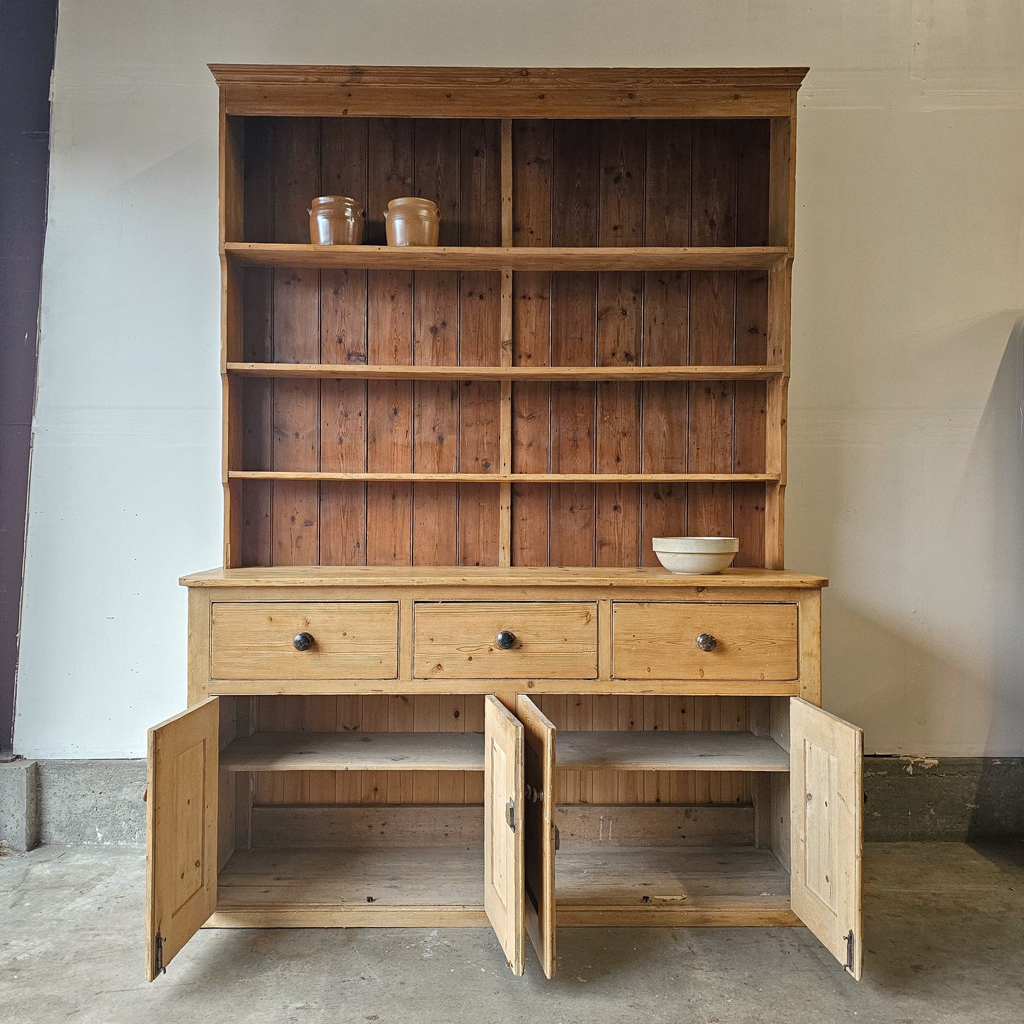 Monumental English Pine Kitchen Dresser (Hutch)-Circa 1880