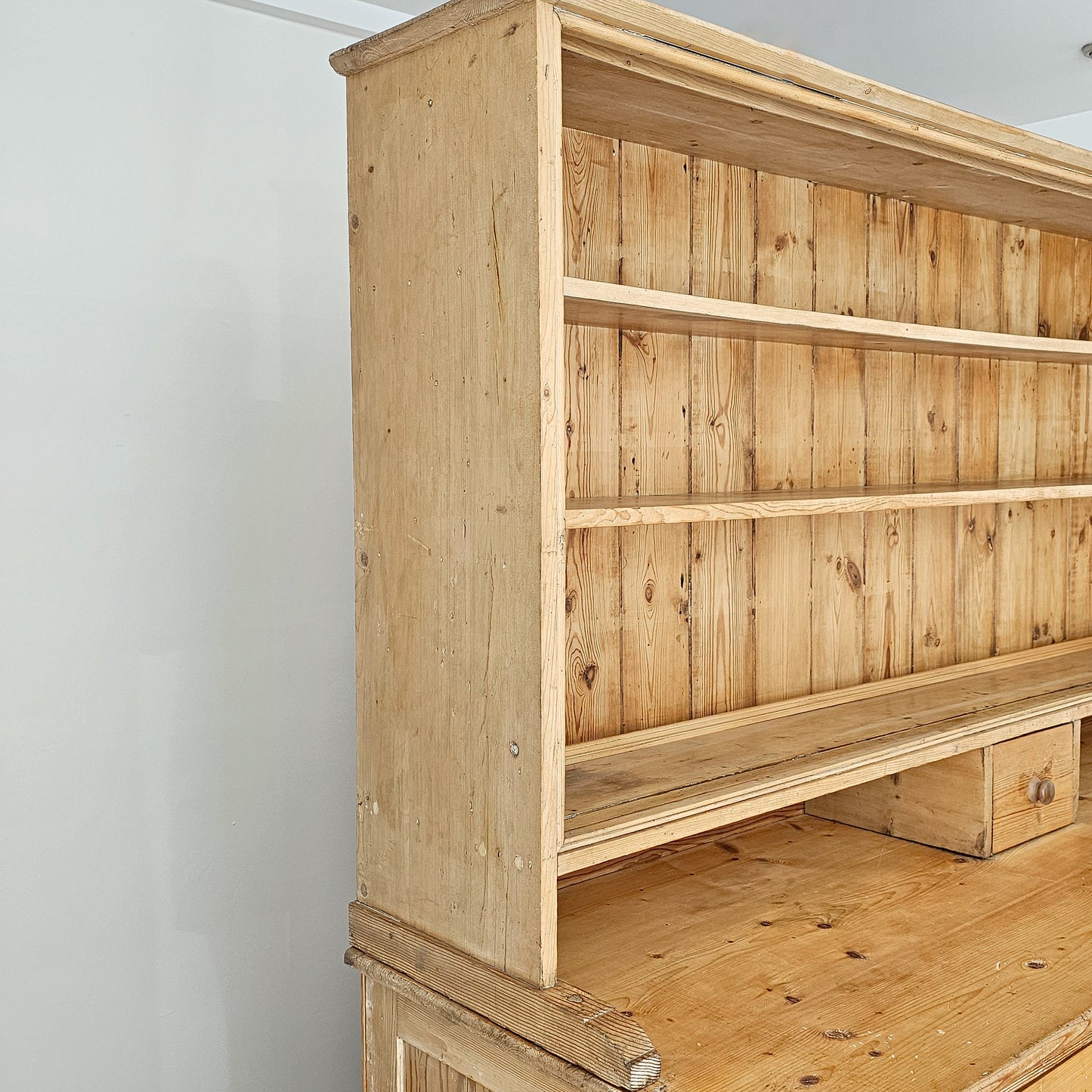 Antique English Pine Dresser Base & Plate Rack - Circa 1870