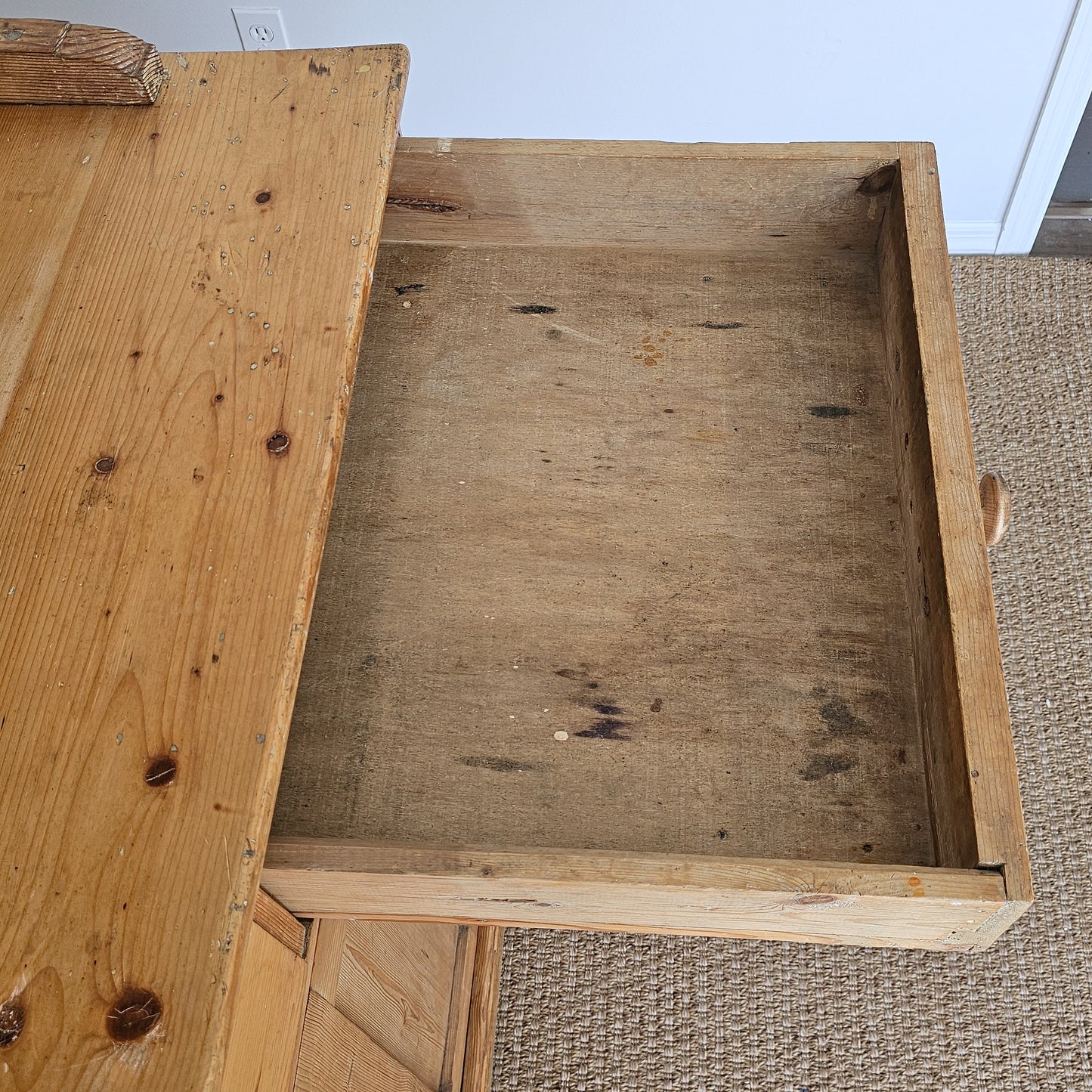 Antique English Pine Dresser Base & Plate Rack - Circa 1870