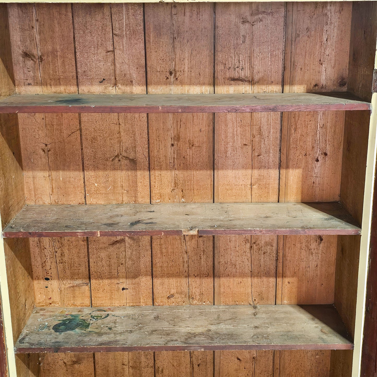 Antique Pale Yellow Painted Pine Cabinet - Circa 1905