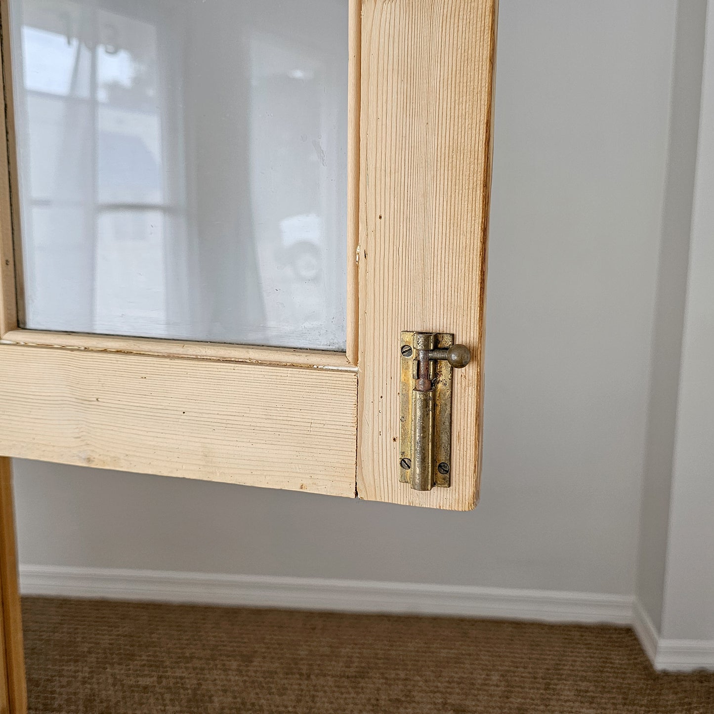 Antique English Pine Glass Door Hutch Cabinet | Circa 1880