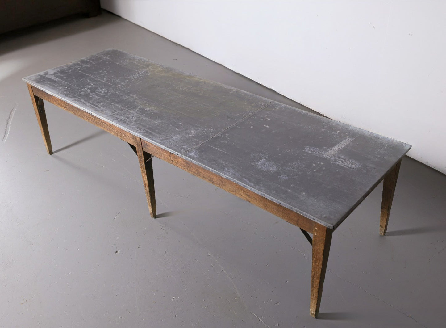 Antique French Oak Zinc Top Refectory Dining Table | Circa 1880
