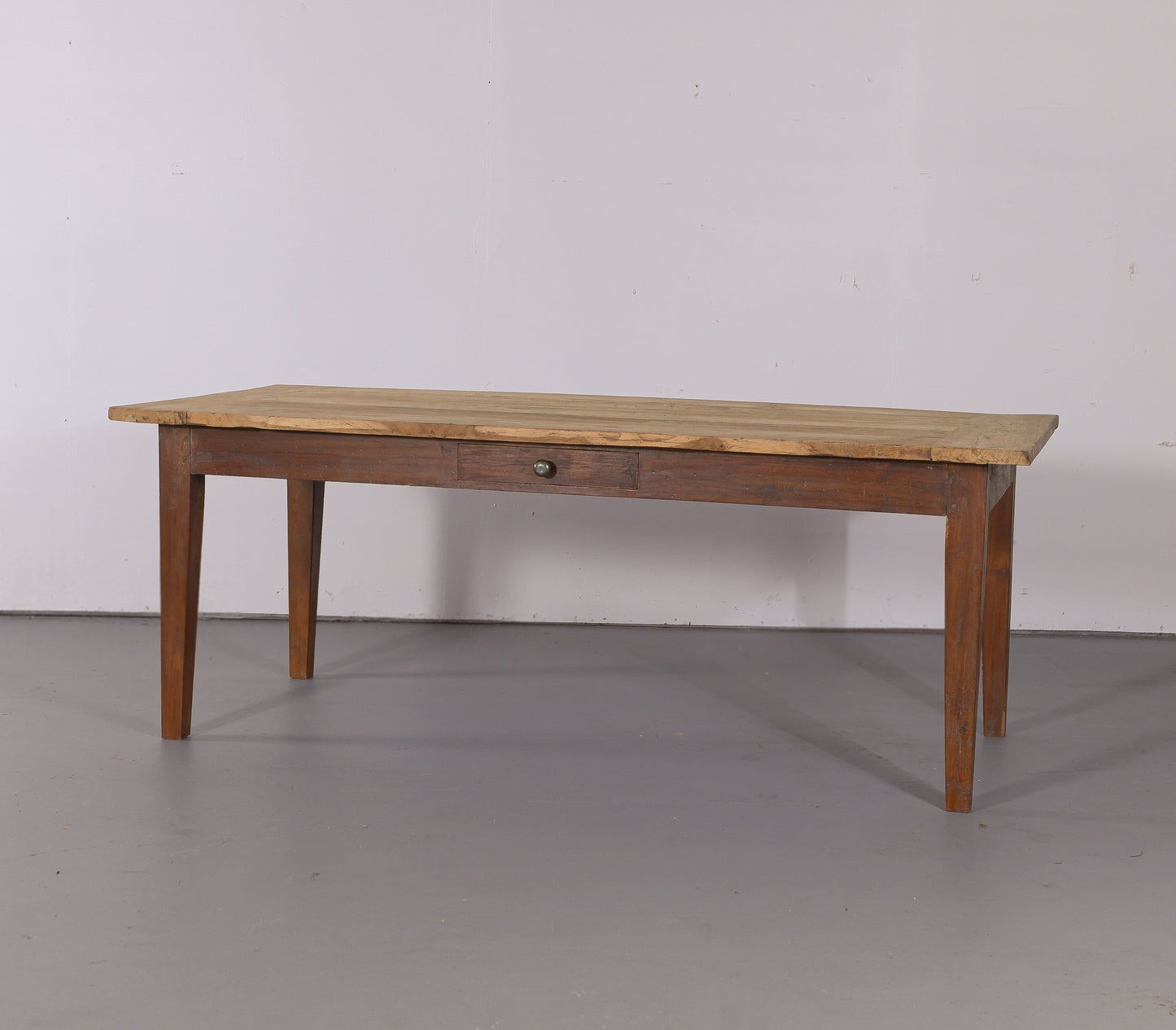 Antique English Farmhouse Dining Table with Drawer, Circa 1880