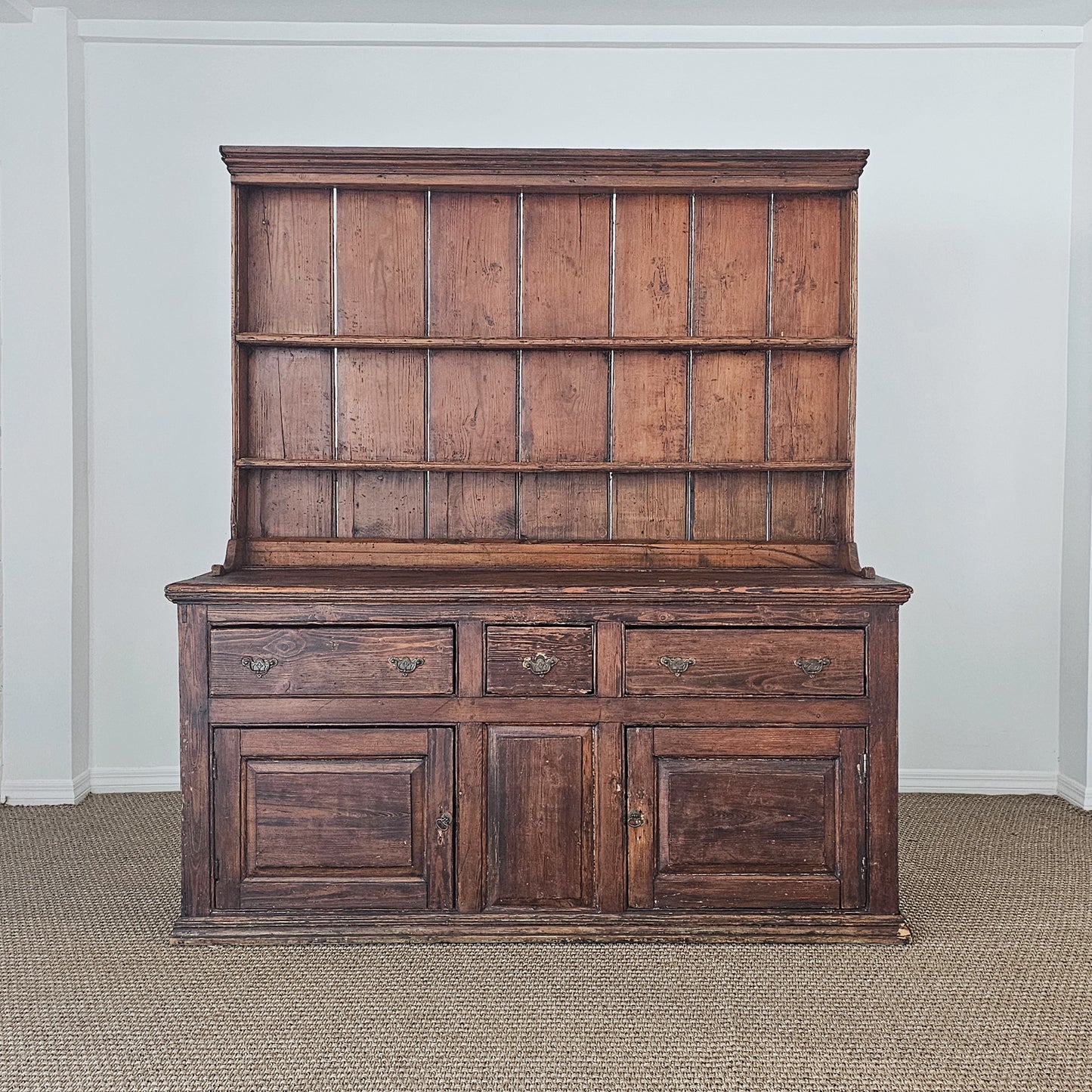 Antique Pine Cupboard & Open Plate Rack
