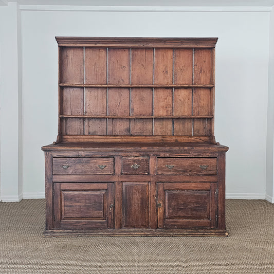 Antique Pine Cupboard & Open Plate Rack