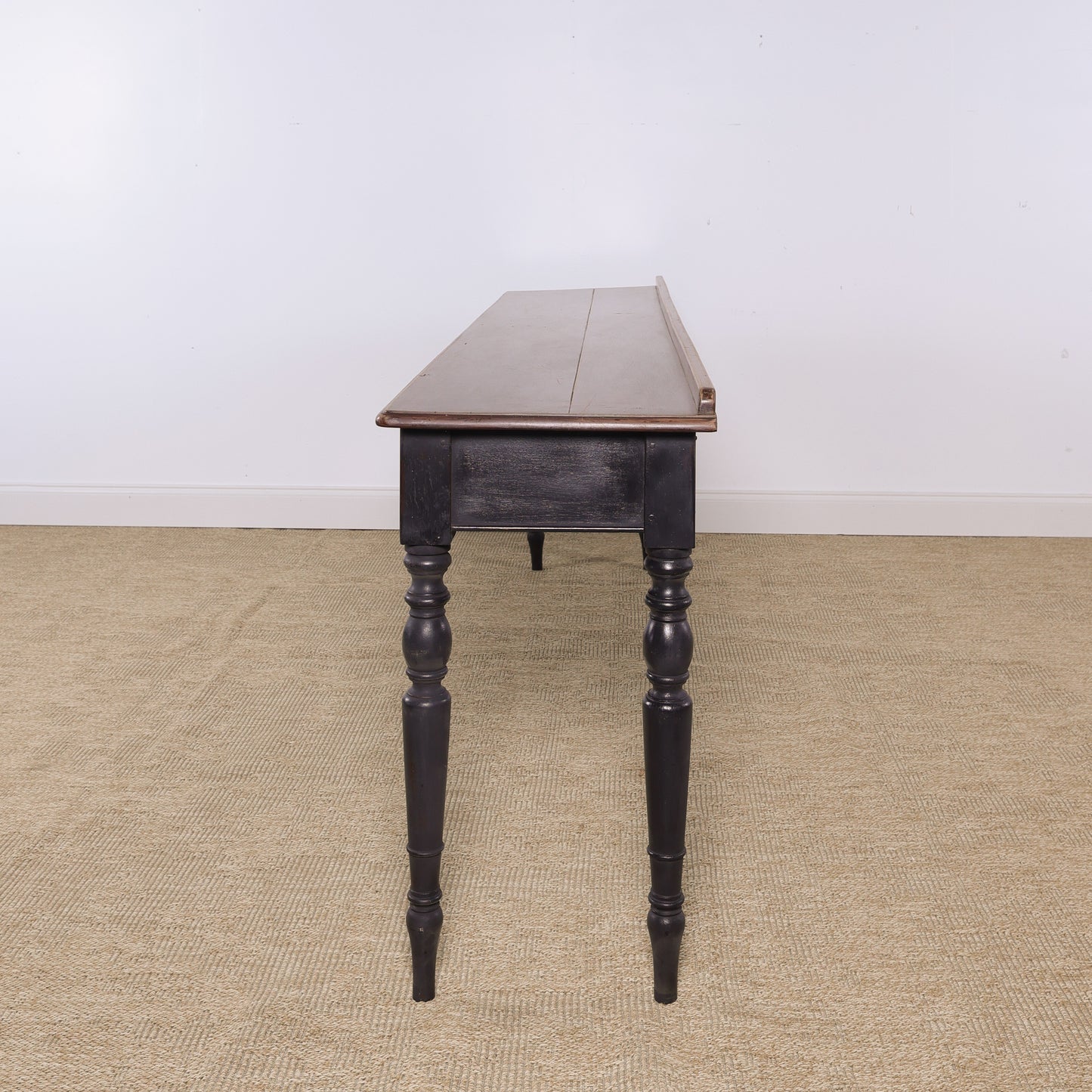 Antique 92" Mahogany Serving Console Table with Ebonized Turned Legs, Circa 1880