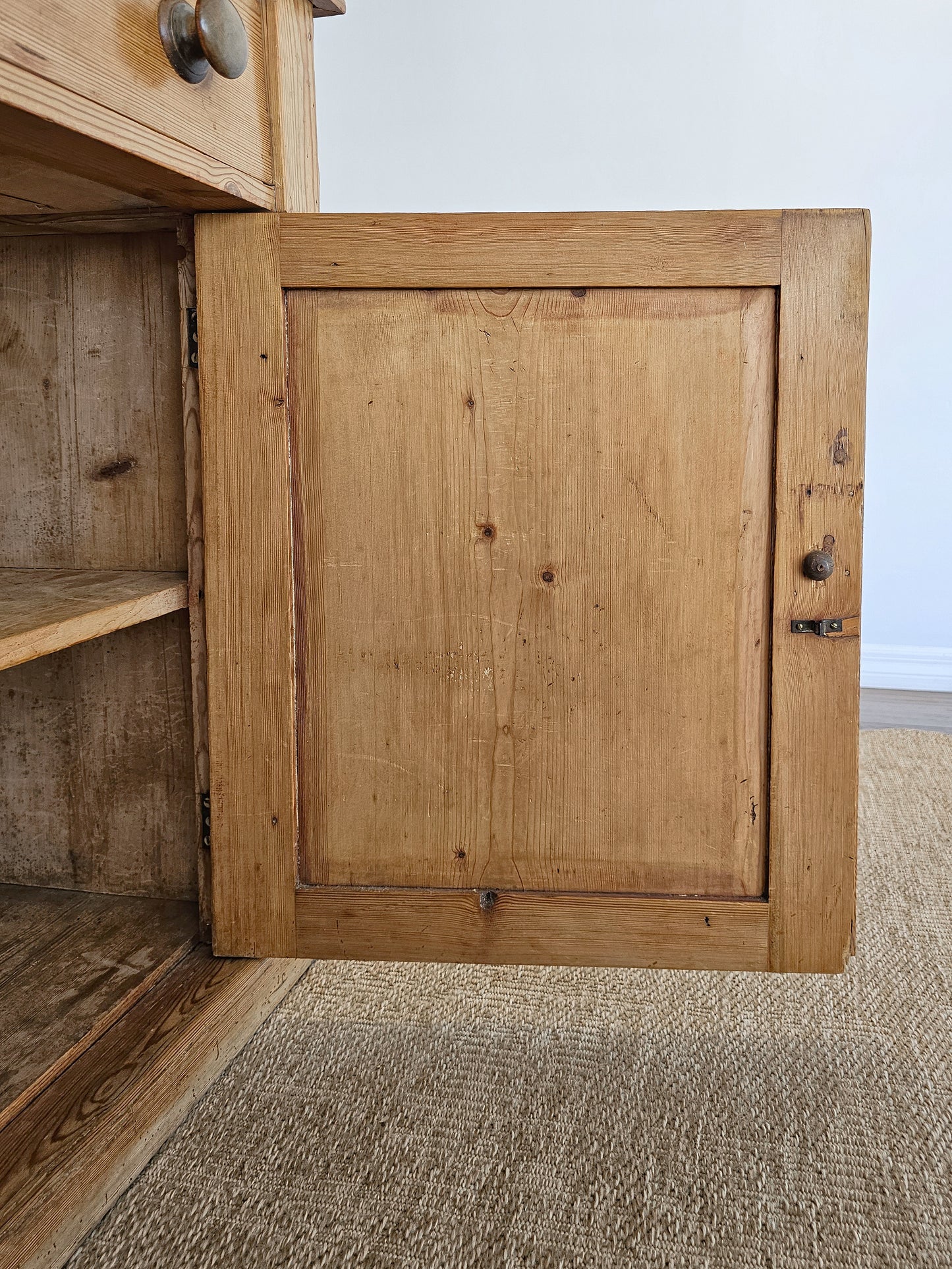 Antique English Pine Hutch with Glass Doors - Circa 1880