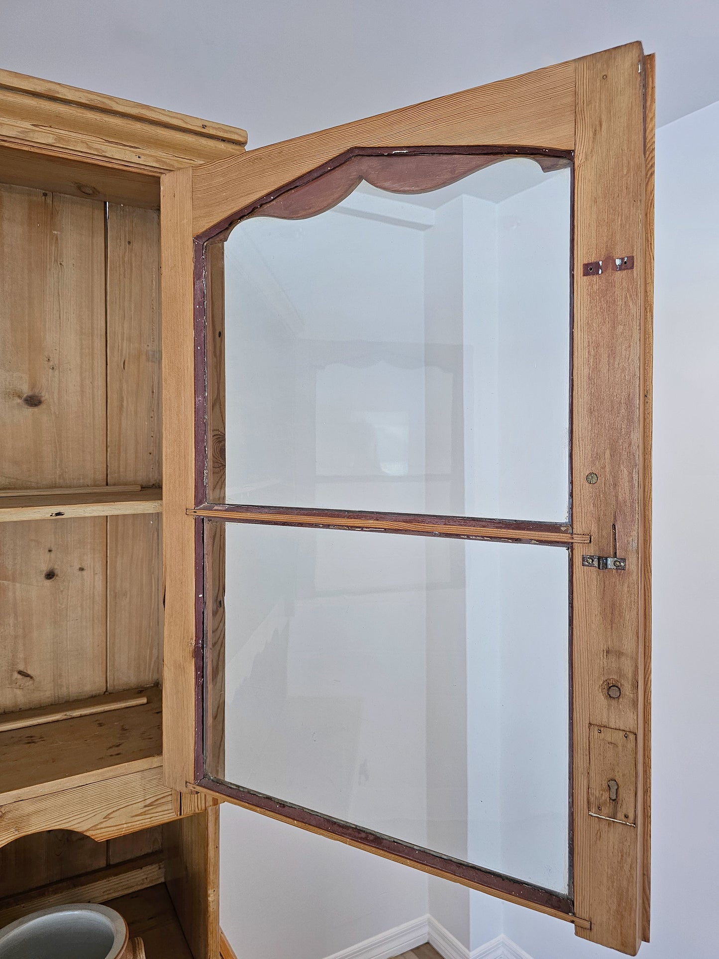 Antique English Pine Hutch with Glass Doors - Circa 1880