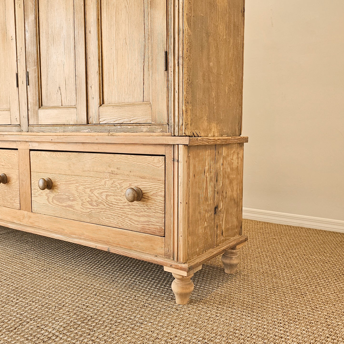 Monumental Antique English Pine Housekeeper’s Cupboard / Linen Press, Circa 1880