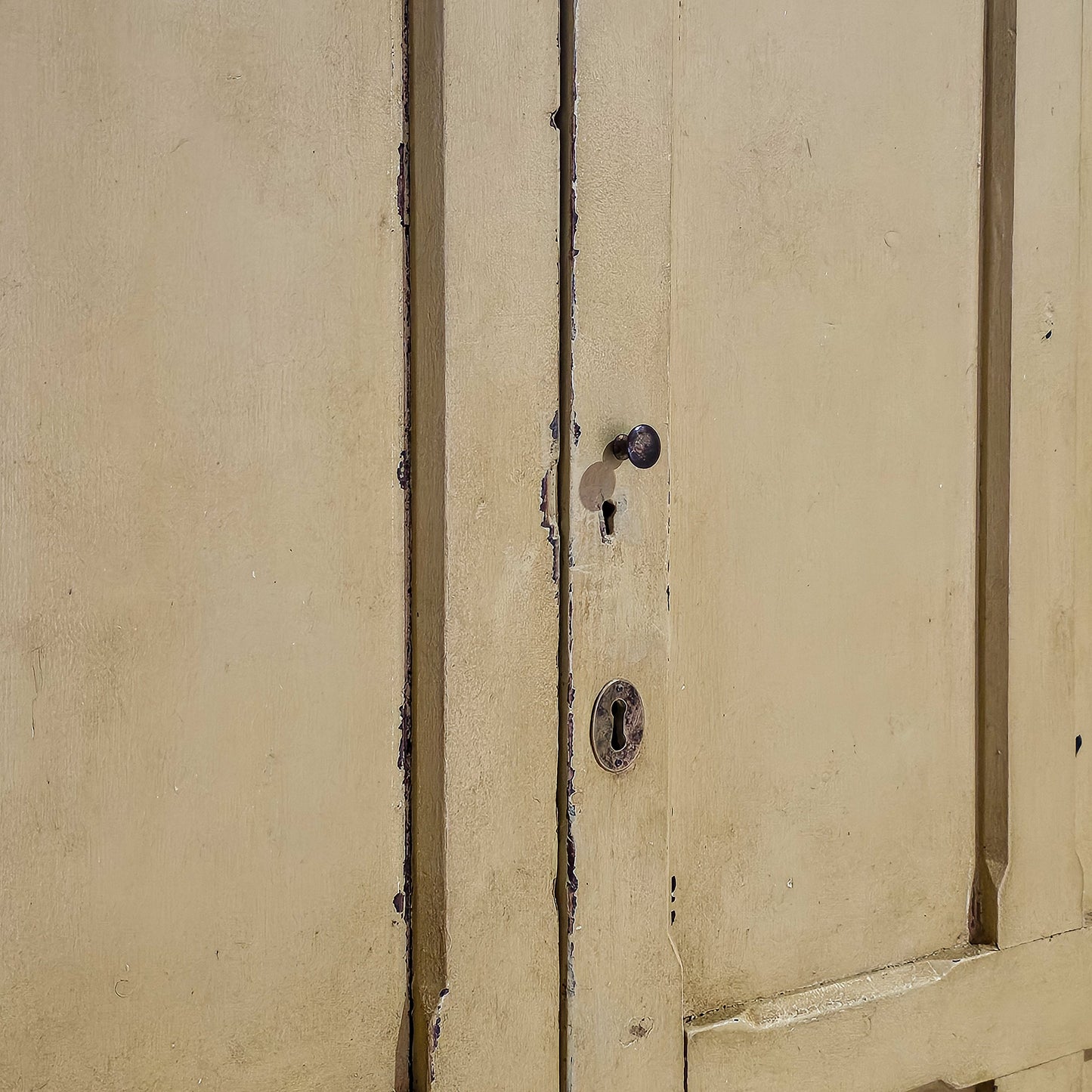 Antique Pale Yellow Painted Pine Cabinet - Circa 1905