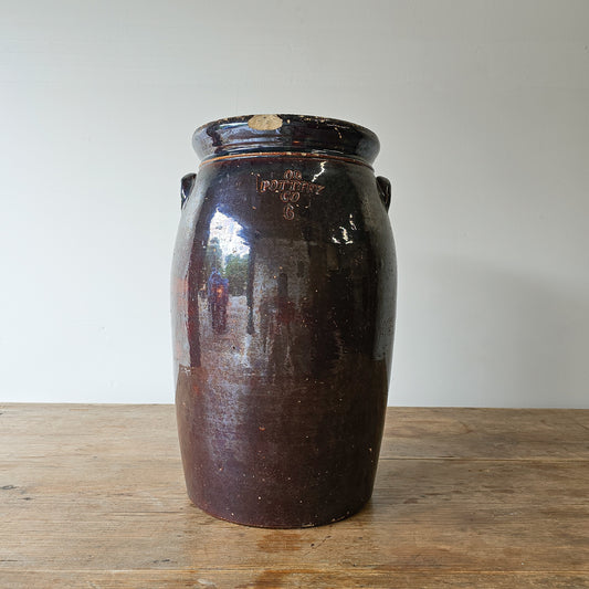 Early American Brown Crock with Handles-Oregon Pottery
