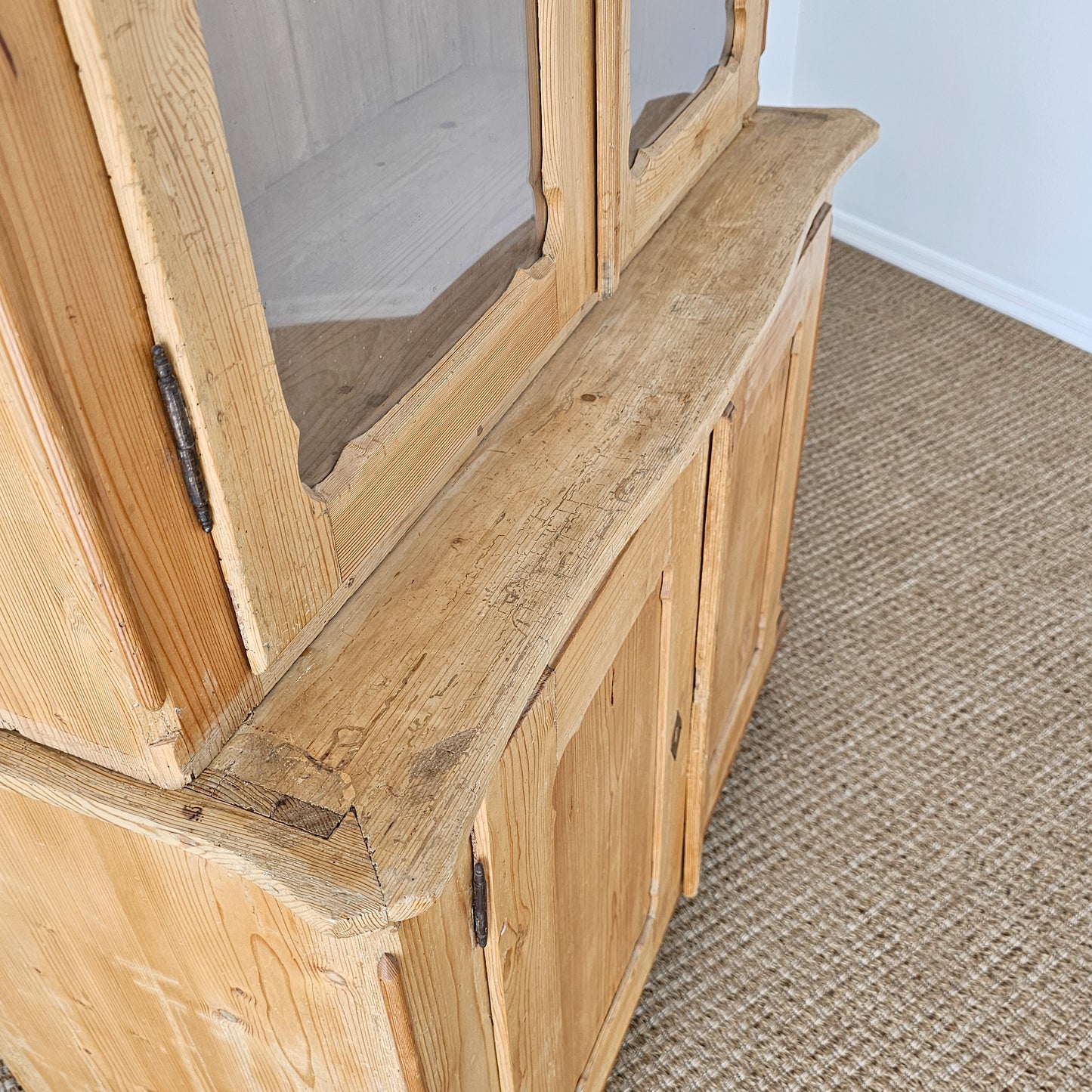 Antique Pine Glass Door Hutch Cabinet | Circa 1890