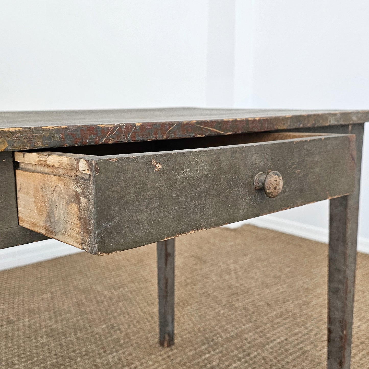 Antique Primitive Painted Pine Farm Table - Circa 1870