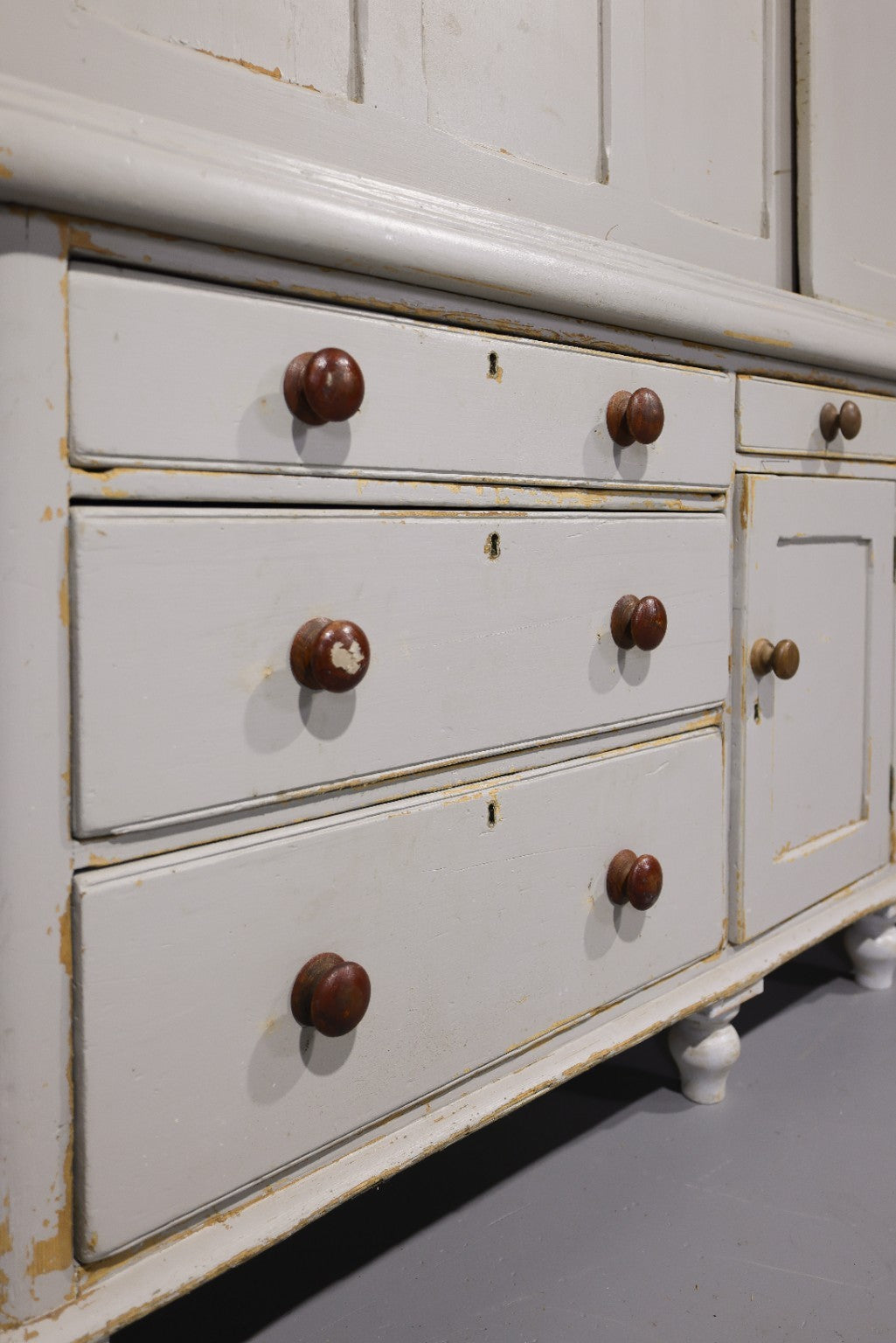 Massive Antique English Painted Pine Housekeeper’s Cupboard Sliding Doors Circa 1880