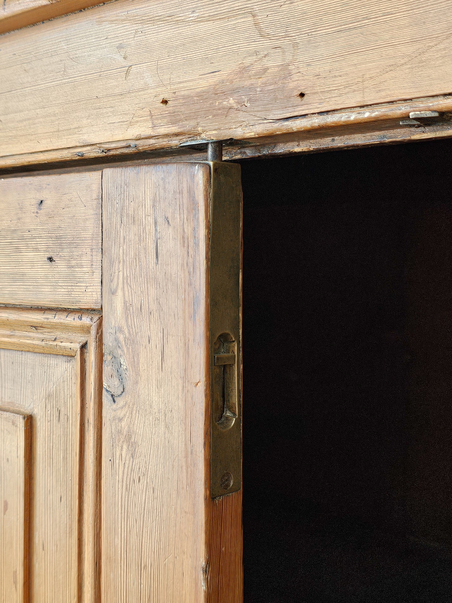 Grand Antique English Pine Cabinet with Glass Doors - Circa 1890