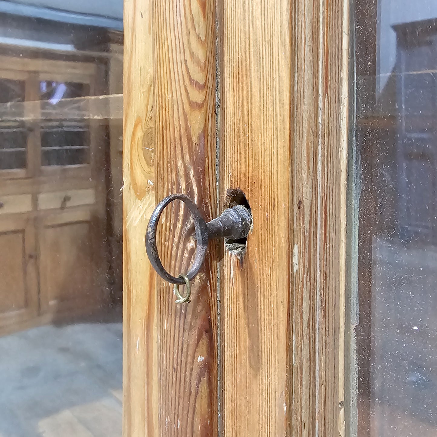 Grand Antique English Pine Cabinet with Glass Doors - Circa 1890