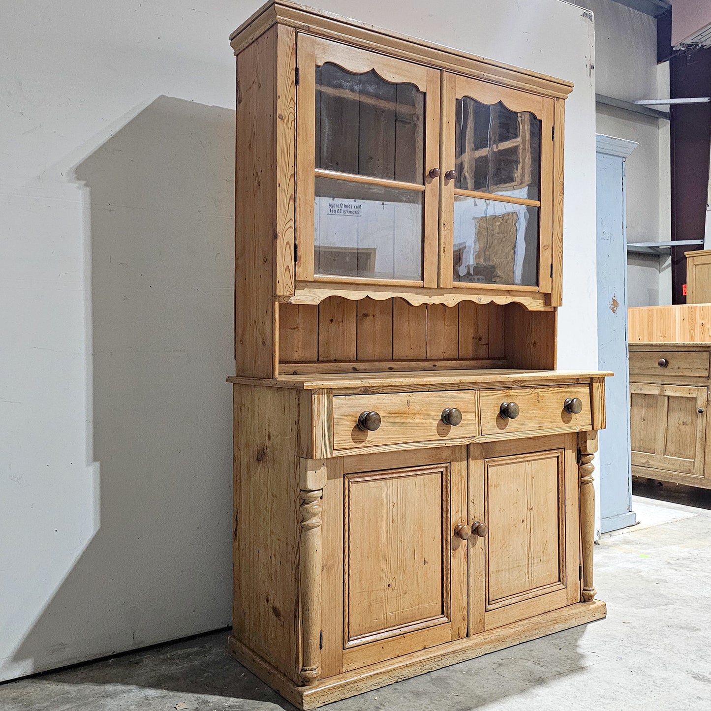 Antique English Pine Hutch with Glass Doors - Circa 1880