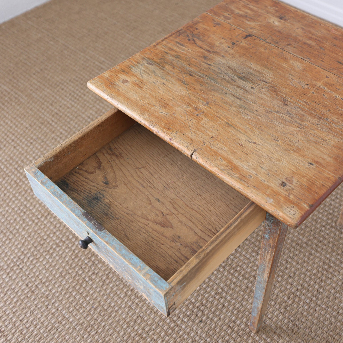 19th Century Pine Painted Blue Side Table