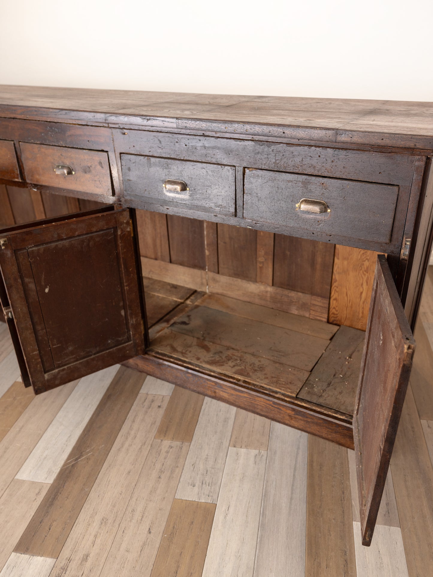 Large Antique Oak Shop Counter Cabinet - Circa Early 20th Century