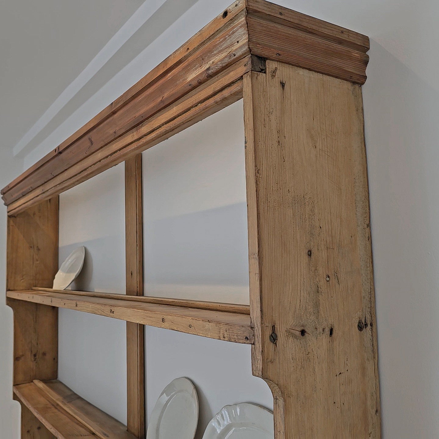 Antique English Pine Wall Plate Rack - Circa 1870
