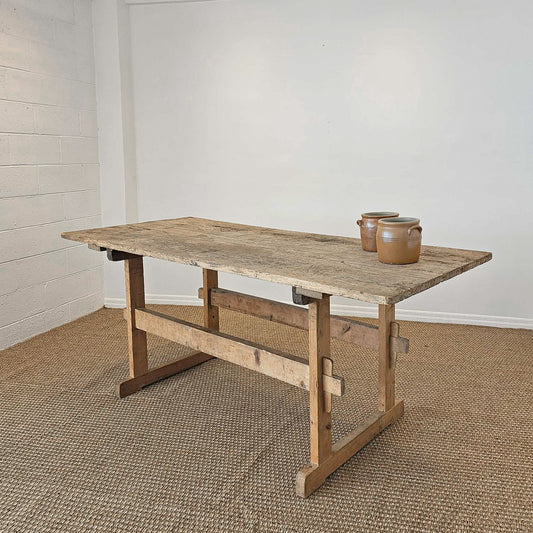 Antique European Pine Trestle Table