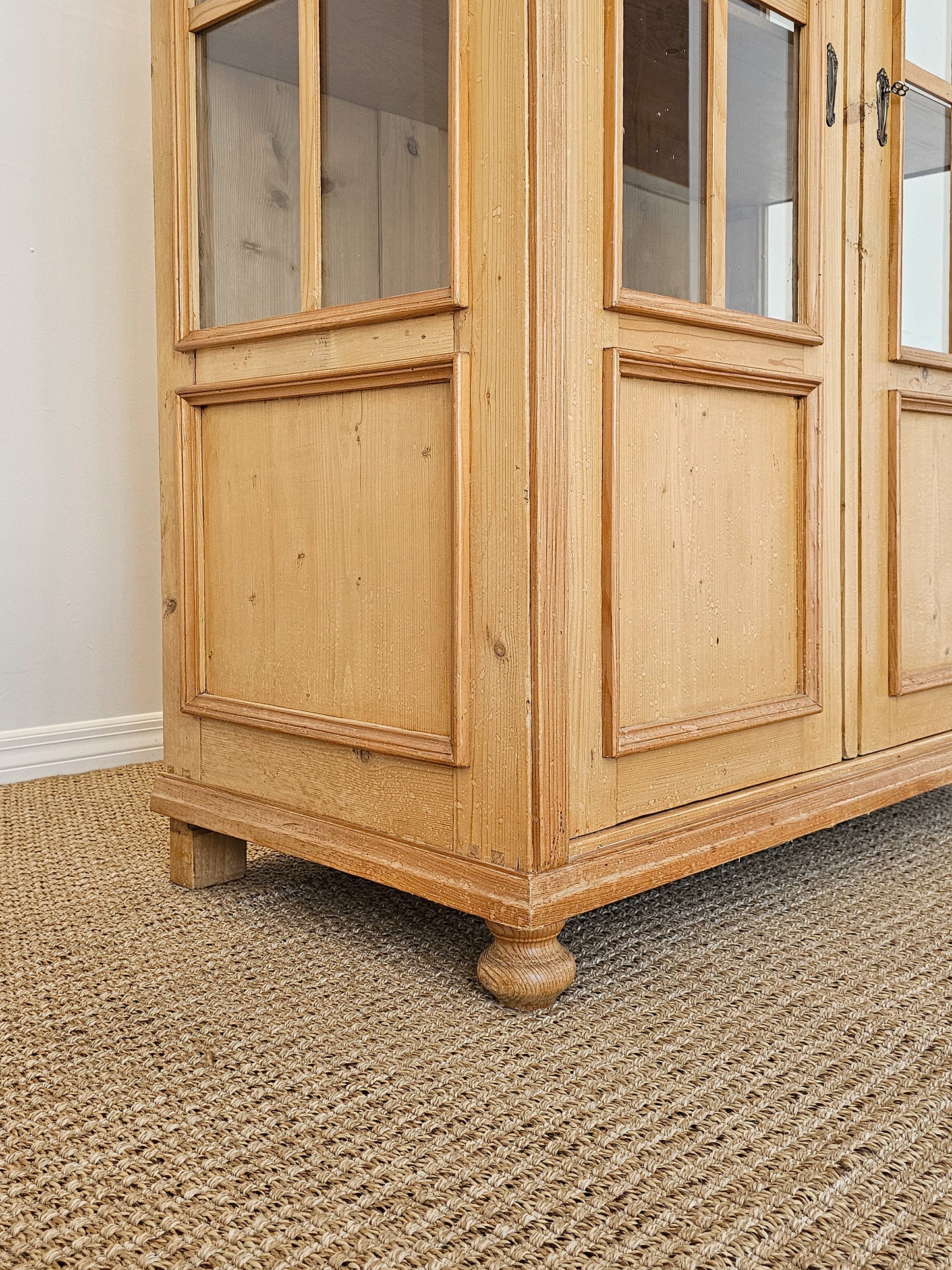 Antique English Pine Display Cabinet with glass doors