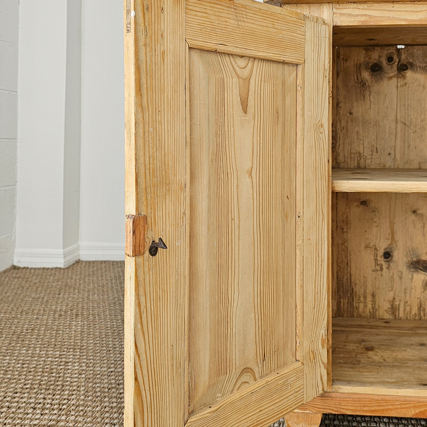 Antique Pine Glass Door Hutch Cabinet | Circa 1890