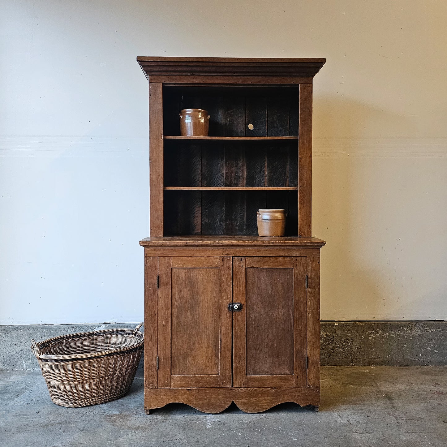 Antique Primitive Pine Step-Back Hutch - Circa 19th-century