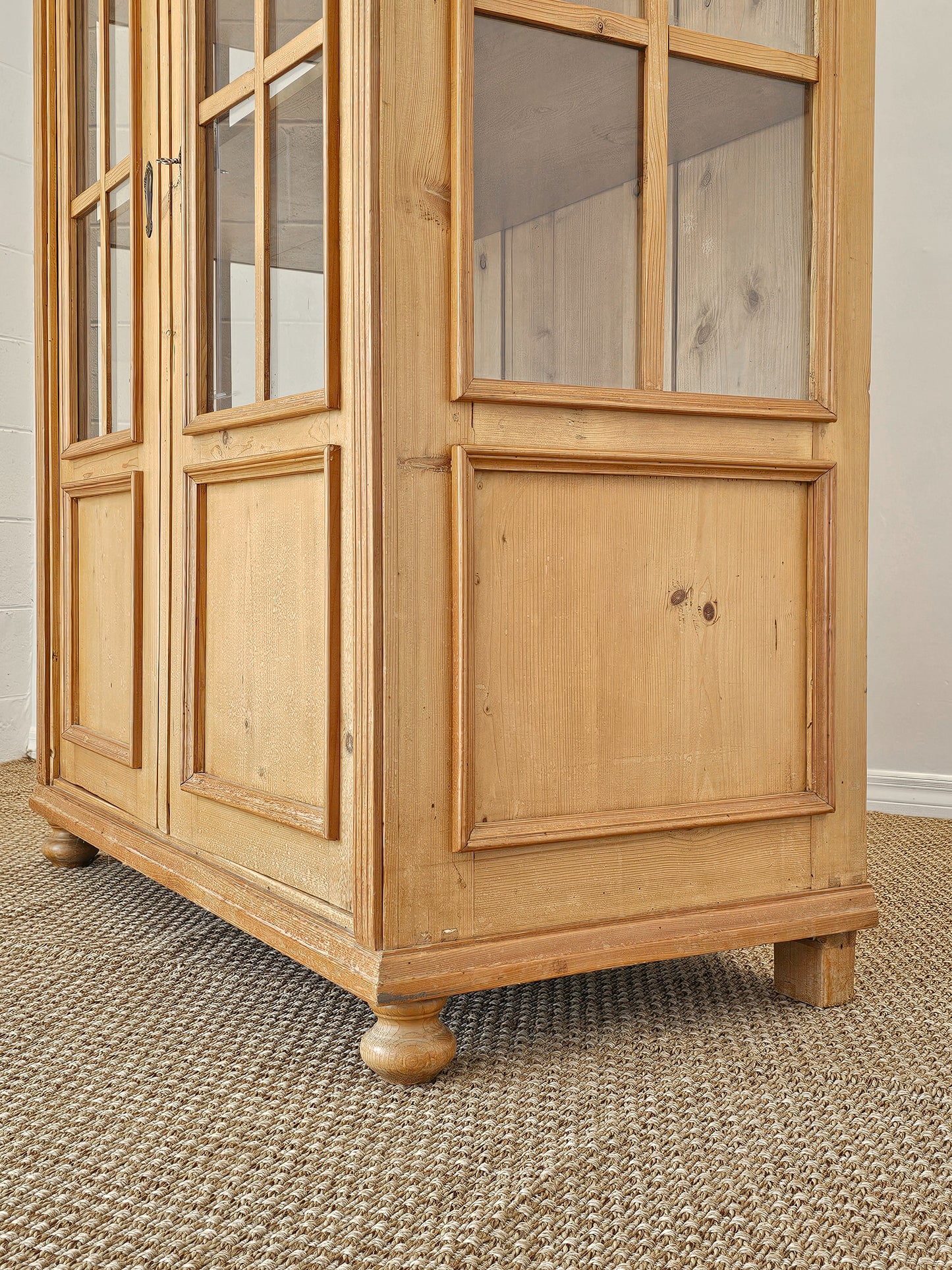 Antique English Pine Display Cabinet with glass doors