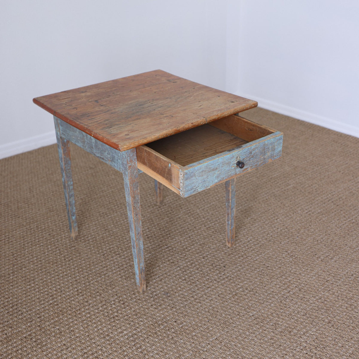 19th Century Pine Painted Blue Side Table