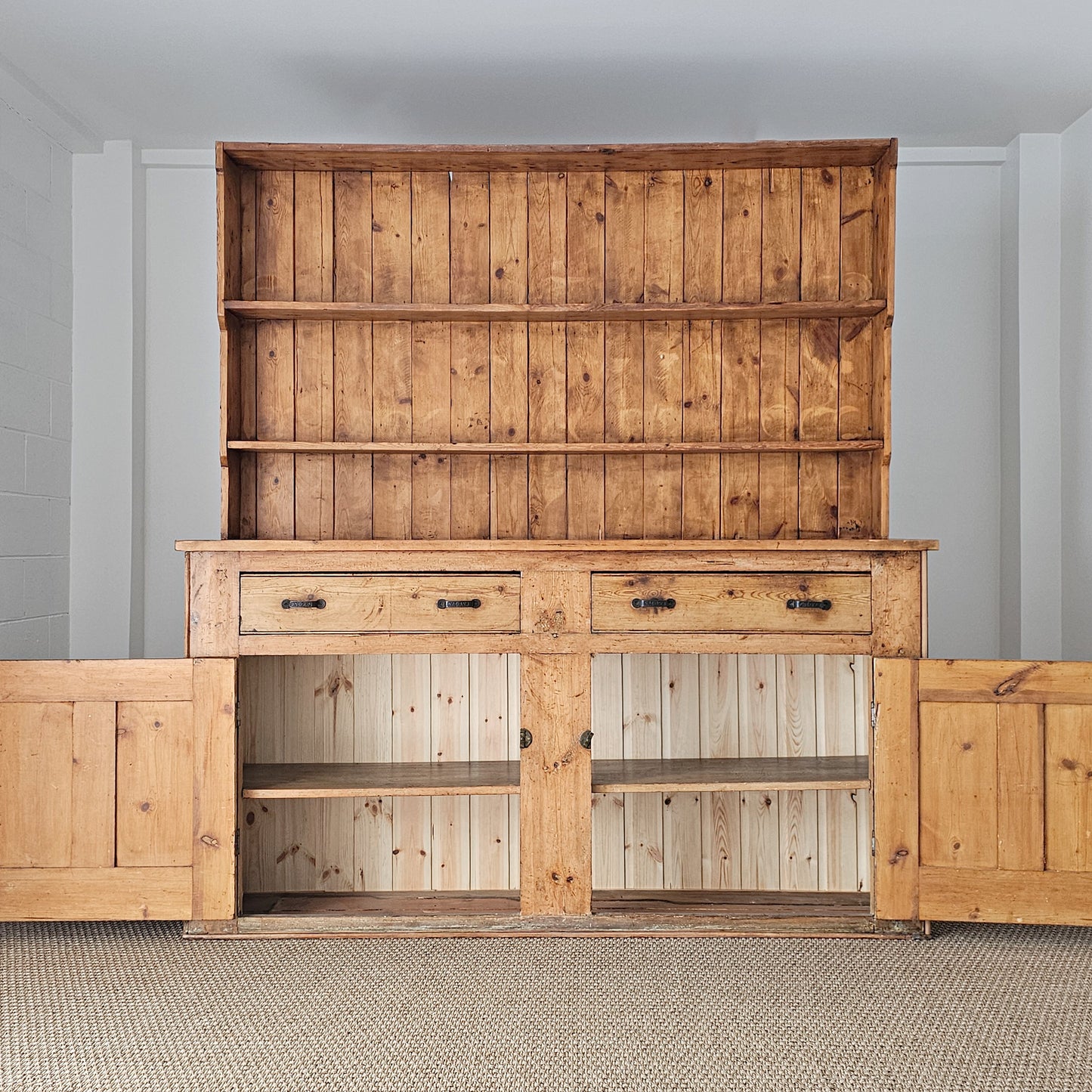 Antique English Pine Kitchen Hutch or Dresser - Circa 1890