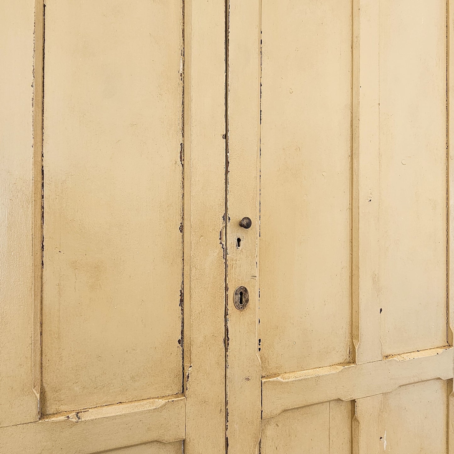 Antique Pale Yellow Painted Pine Cabinet - Circa 1905